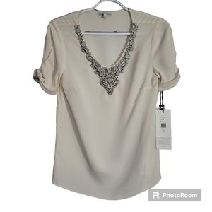 NWT ADAM Beaded Neckline Silk Blouse size 2